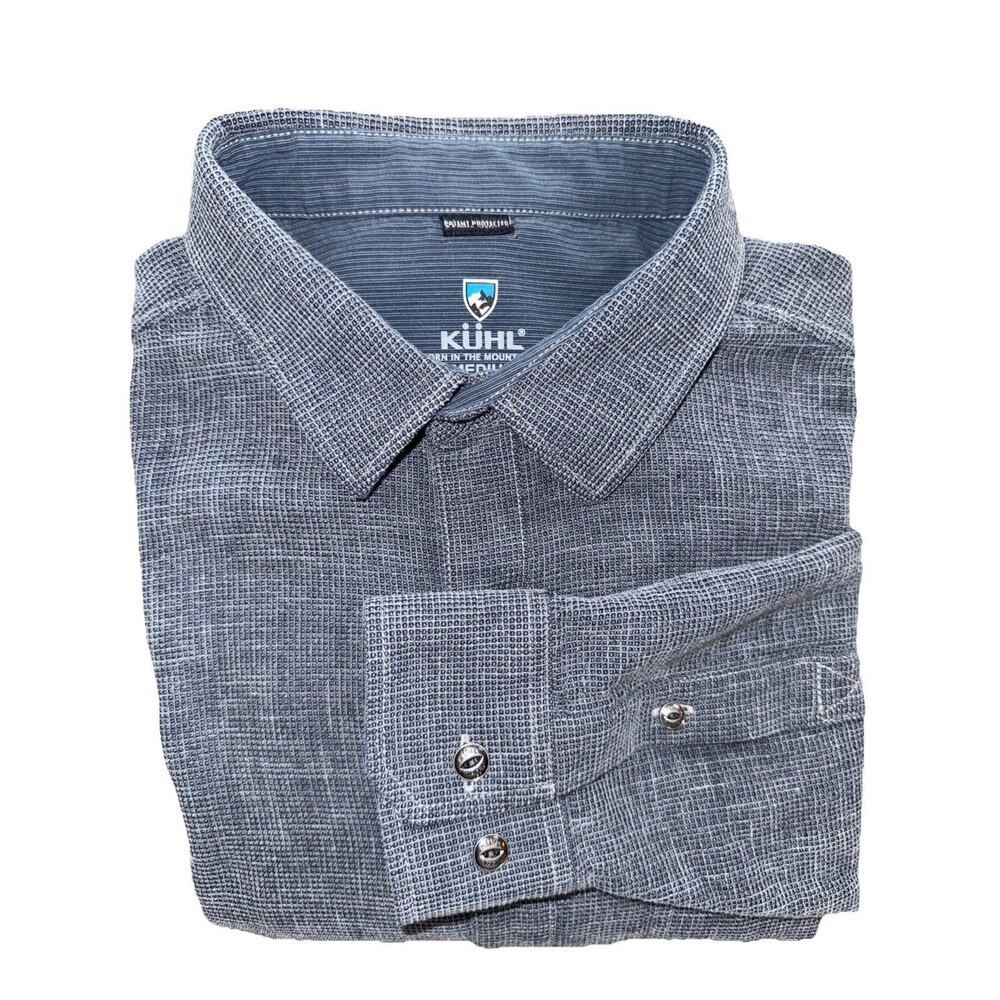 KÜHL Men’s Button Up Shirt M Textured Cotton Nylon Long Sleeve Outdoor Utility